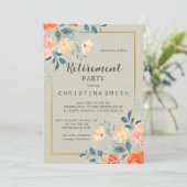 素朴アンティークフローラ水色退職パーティー 招待状 (スタンド正面)
