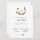 素朴アントラーと緑の水の色結婚の 招待状 (正面/裏面)