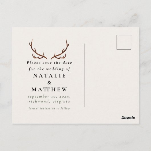 素朴アントラーの水の色bohoフローラ日付を保存 ポストカード (裏面)