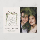 素朴アントラーの水の色bohoフローラ日付を保存 ポストカード (正面)