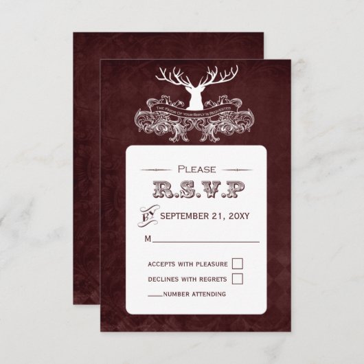 素朴アントラーディアウィンターウッドランド結婚ズ 出欠カード (正面/裏面)