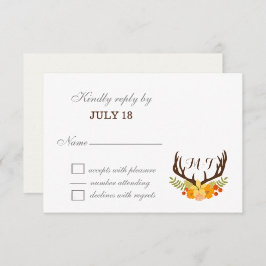 素朴アントラーディアフローラウッドラ結婚ンド 出欠カード (正面/裏面)