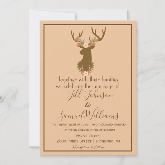 素朴アントラーフローラ結婚ズボホカントリー 招待状 (正面)