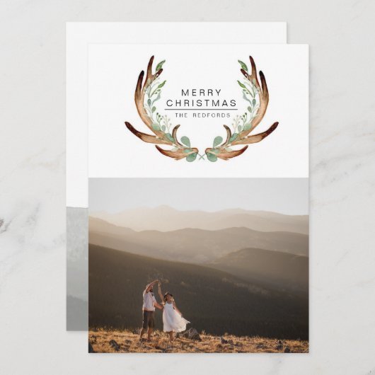 素朴アントラーモダンメリークリスマスホリデーカード シーズンカード (正面/裏面)