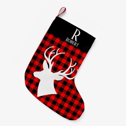 素朴アントラーレッドバッファロープライド市松模様にモノグラム スモールクリスマスストッキング (正面 (吊り時))