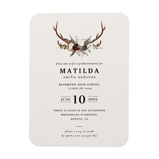 素朴アントラー卒業パーティー招待状 マグネット (縦)