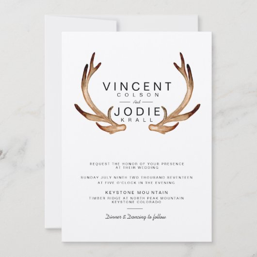 素朴アントラー水彩結婚式の招待 招待状 (正面)