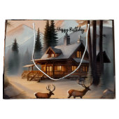 素朴アーストーンウォーターカラーログキャビン ラージペーパーバッグ (正面)