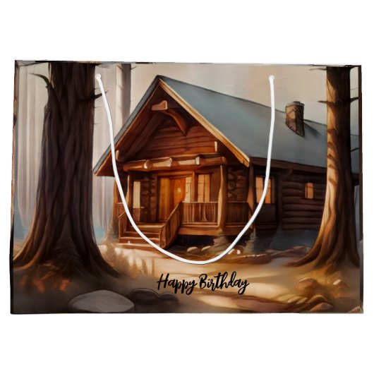 素朴アーストーンウォーターカラーログキャビン ラージペーパーバッグ (裏面)