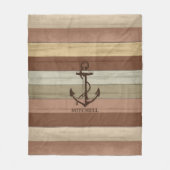 素朴アースン航海のウッド⚓ストライプいかり フリースブランケット (正面)