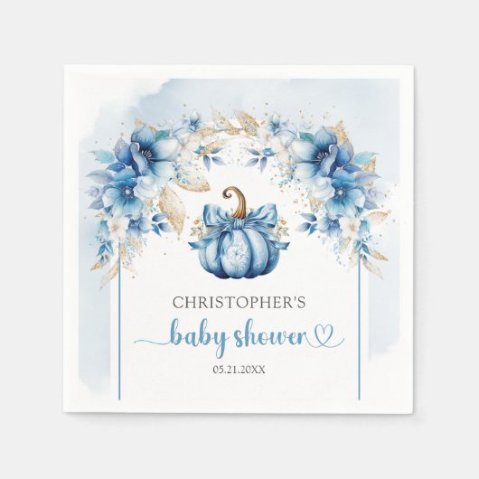 素朴アーチほこりっぽい青と金ゴールドカボチャフローラ少年 スタンダードカクテルナプキン (正面)