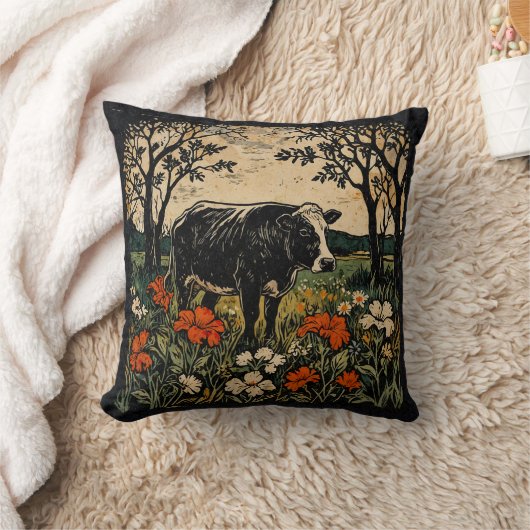 素朴アールヌーボーファームハウスカウフローラアクセント クッション (ブランケット)