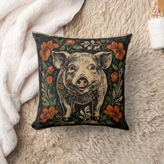 素朴アールヌーボーファームハウスピグフローラアクセント クッション (ブランケット)