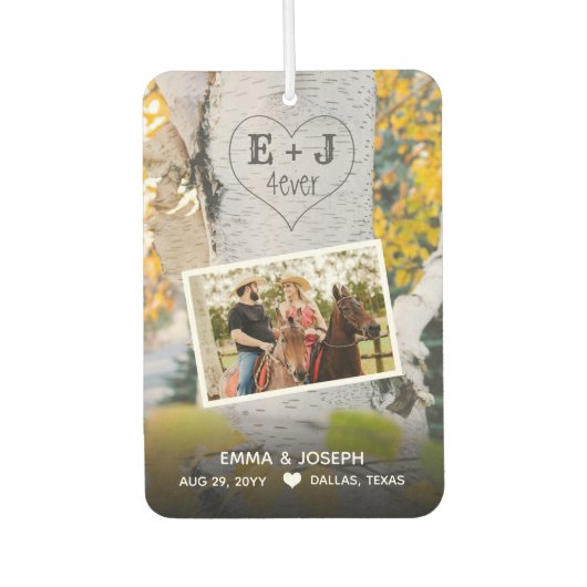 素朴イニシャル4everハート彫りツリー結婚ズ カーエアーフレッシュナー (正面)