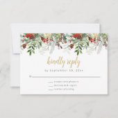 素朴ウィンターグリーナリーRSVPカードホリデー結婚ズ 出欠カード (正面)