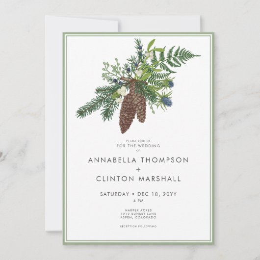 素朴ウィンターパイン&ベリースプ結婚レイ 招待状 (正面)