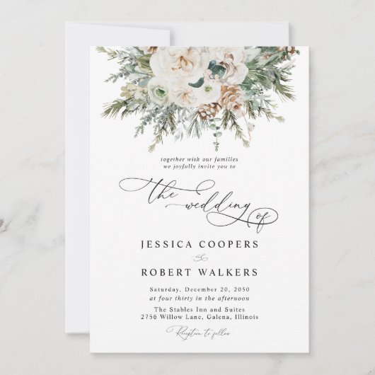 素朴ウィンターピネコン結婚式招待状( 招待状 (正面)