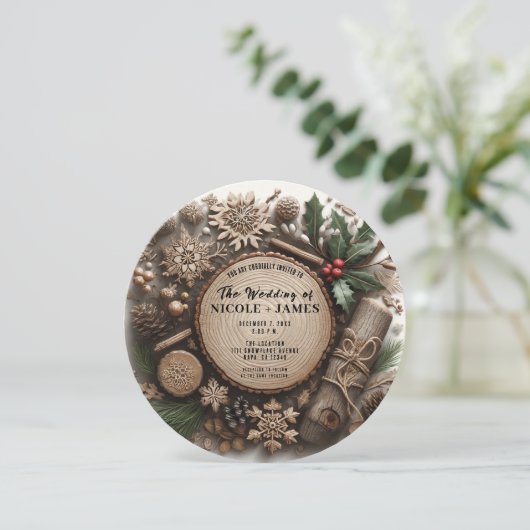 素朴ウィンターホリデーカントリー結婚クリスマス 招待状 (スタンド正面)