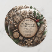 素朴ウィンターホリデーカントリー結婚クリスマス 招待状 (正面/裏面)