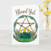 素朴ウィンターホリーキャンドルメリー賛美ユール(キリスト降誕祭) カード (黄色い花)