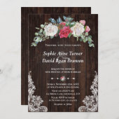 素朴ウィンターホワイトレッドフローラウッドレース結婚ズ 招待状 (正面/裏面)