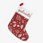 素朴ウィンターボタニカルネームホリデー スモールクリスマスストッキング (正面 (吊り時))
