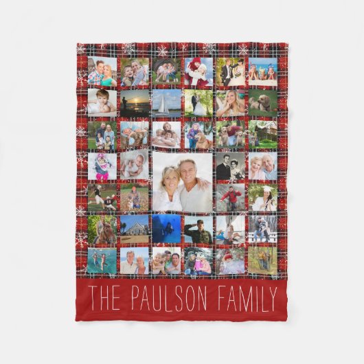 素朴ウィンターレッドブラックプレイドスノーフレーク名 フリースブランケット (正面)