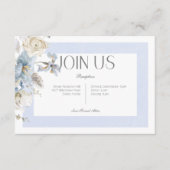 素朴ウィンター霜の降りたブルー&ホワイトフローラ披露宴 エンクロージャーカード (正面)