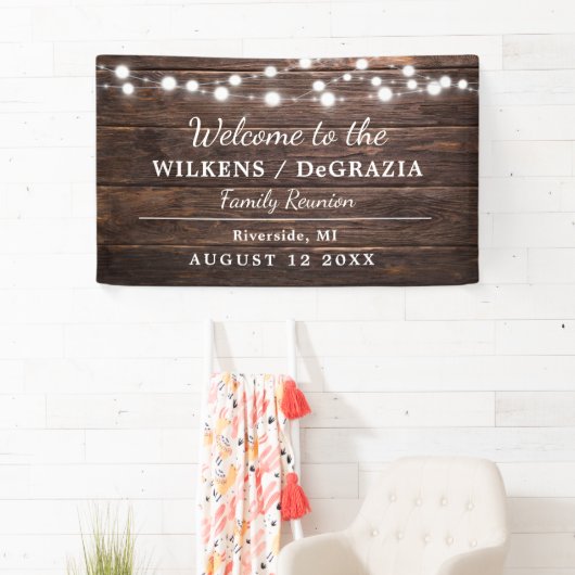 素朴ウェルカムモダンファミリ懇親会文字列ライト 横断幕 (インサイチュ)