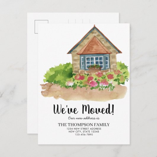 素朴ウォーターカラーハウスホーム引っ越しました 案内ポストカード (正面/裏面)