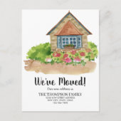 素朴ウォーターカラーハウスホーム引っ越しました 案内ポストカード (正面)
