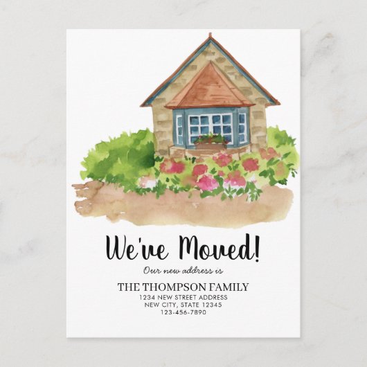 素朴ウォーターカラーハウスホーム引っ越しました 案内ポストカード (正面)