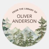 素朴ウォーターカラーフォレスト&マウンテン蔵書票 ラウンドシール (正面)