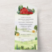 素朴ウォーターカラーレッドバーンルーラルファームズ結婚ズ オールインワン招待状 (内側)