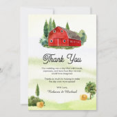 素朴ウォーターカラーレッドバーンルーラルファームズ結婚ズ サンキューカード (正面)