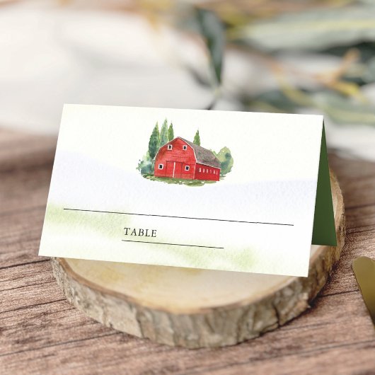 素朴ウォーターカラーレッドバーンルーラルファームズ結婚ズ プレイスカード