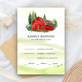 素朴ウォーターカラーレッドバーンルーラルファームズ結婚ズ 出欠カード