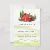 素朴ウォーターカラーレッドバーンルーラルファームズ結婚ズ 出欠カード (正面)