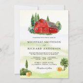 素朴ウォーターカラーレッドバーンルーラルファームズ結婚ズ 招待状 (正面)
