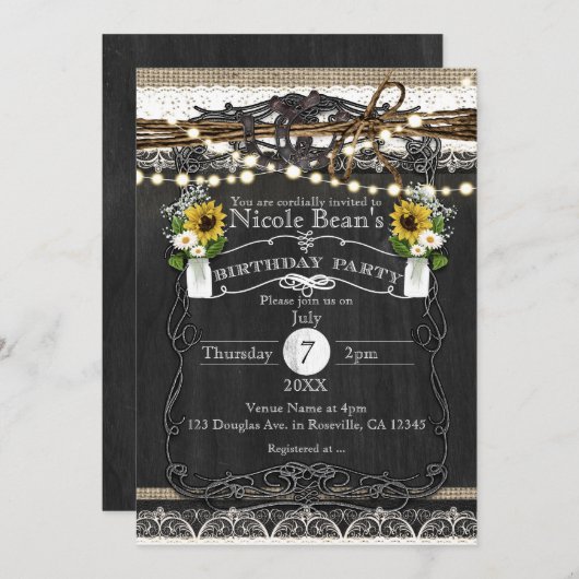 素朴ウスシューズ&フラワーカントリー誕生日パーティー 招待状 (正面/裏面)