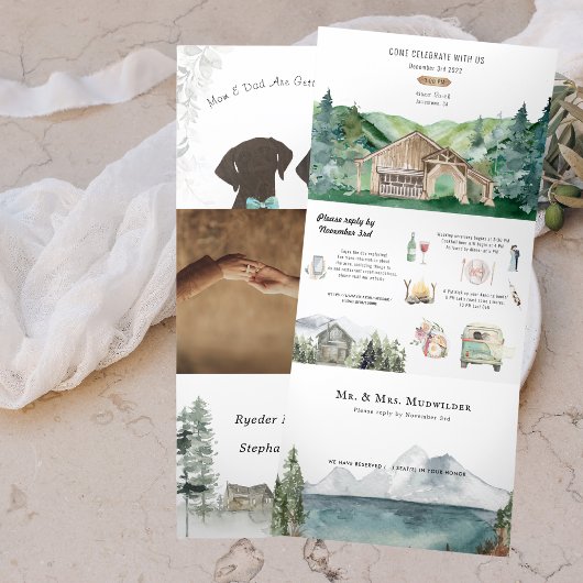 素朴ウッズバ結婚ン |三重招待状 三つ折り招待状