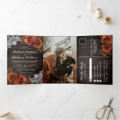 素朴ウッドダスティ自然テラコッタバラ結婚ズ 三つ折り招待状 (内部)