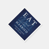 素朴ウッドネイビー食べブのドリンクとビー結婚したズ スタンダードカクテルナプキン (角)