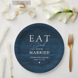 素朴ウッドネイビー食べブのドリンクとビー結婚したズ ペーパープレート