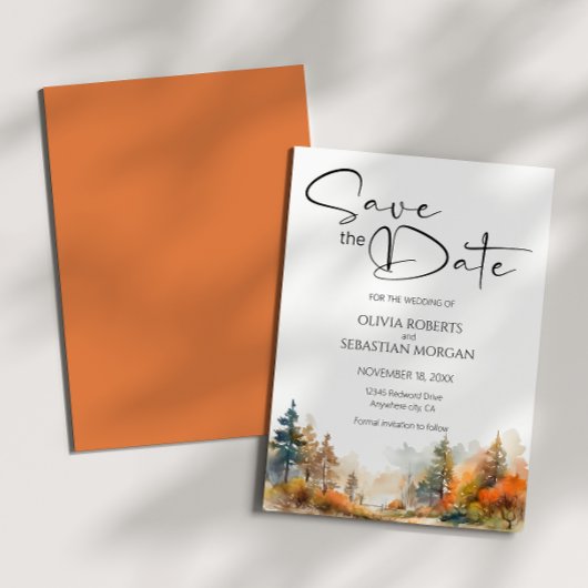 素朴ウッドランド秋結婚林 セーブザデート