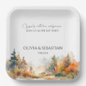 素朴ウッドランド秋結婚林 ペーパープレート (正面)