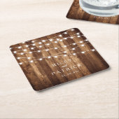 素朴ウッド&フェアリーパーソナライズされたラ結婚イ スクエアペーパーコースター (アングル)