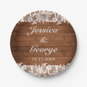 素朴ウッド&ホワイトレース結婚ズ ペーパープレート (正面)