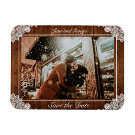 素朴ウッド&ホワイトレース結婚ズ マグネット