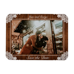 素朴ウッド&ホワイトレース結婚ズ マグネット